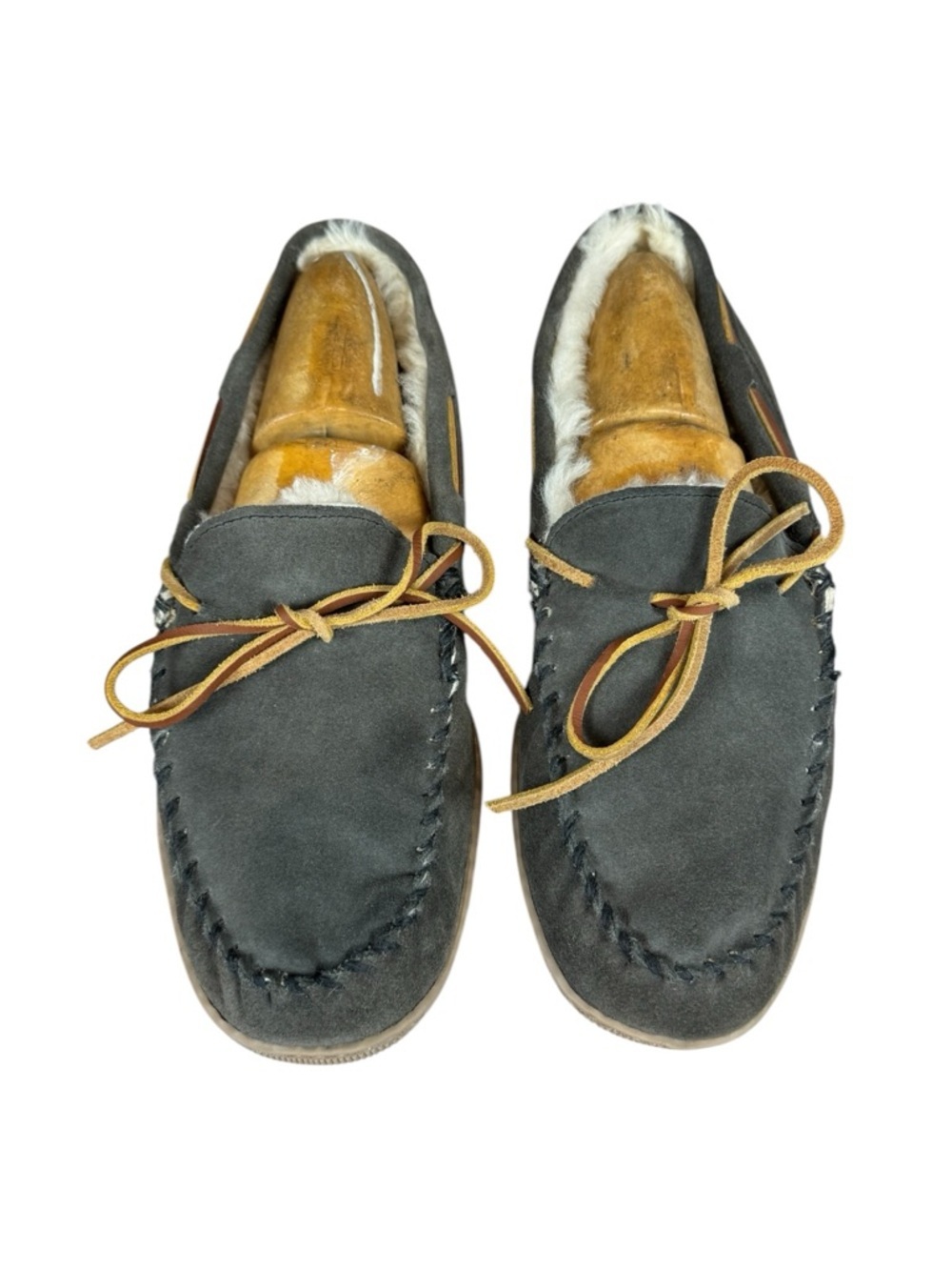 Minnetonka Hunter Green Sheepskin Fur Lined Moccasin Slippers Men’s Size 12